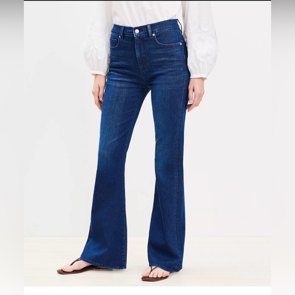 LOFT High Rise Slim Flare Jeans in Dark Wash - Picture 2 of 7